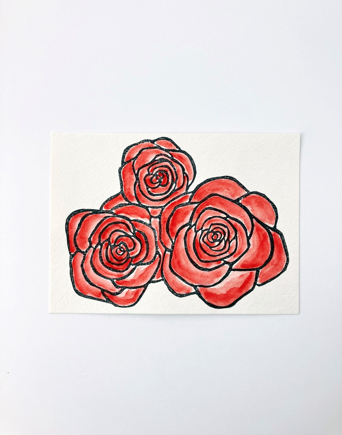 MOVING SALE - 5x7 Rose Watercolor & Block Print - ONLY 1