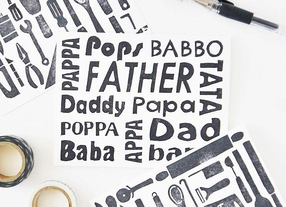 MOVING SALE Block Printed Ways To Say Dad Card