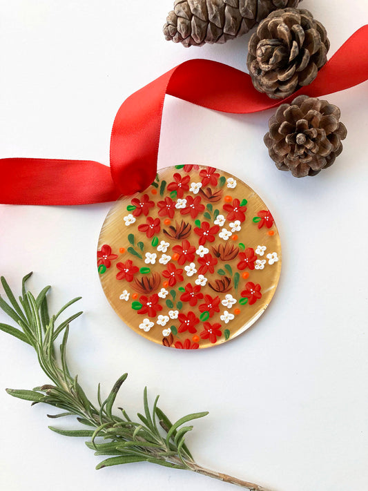 Hand Painted Floral Acrylic Ornament