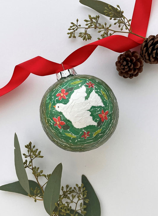Ceramic Ornament #9 - Dove Collage, Round Ornament