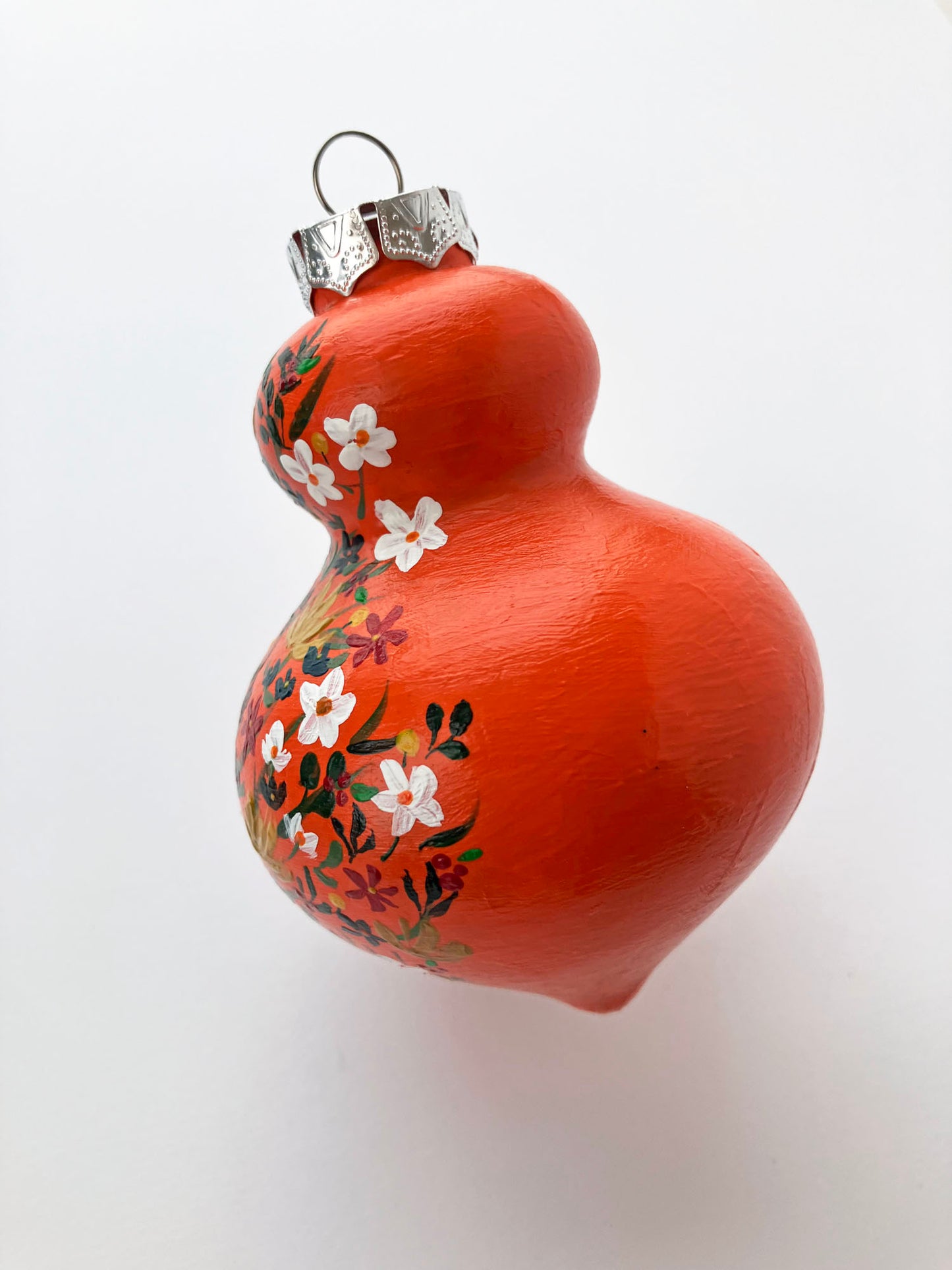 Hand Painted Ceramic Ornament #8 - Wildflowers, Orange Finial Ornament