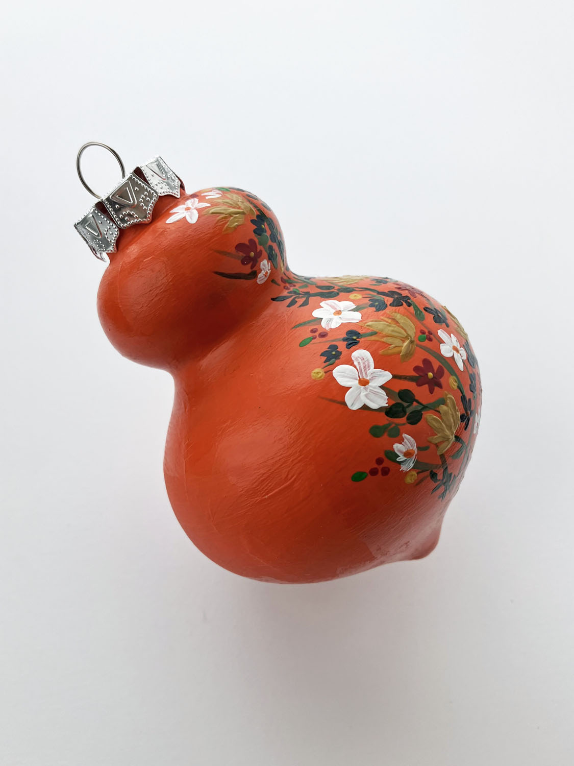 Hand Painted Ceramic Ornament #8 - Wildflowers, Orange Finial Ornament