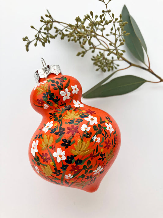 Hand Painted Ceramic Ornament #8 - Wildflowers, Orange Finial Ornament