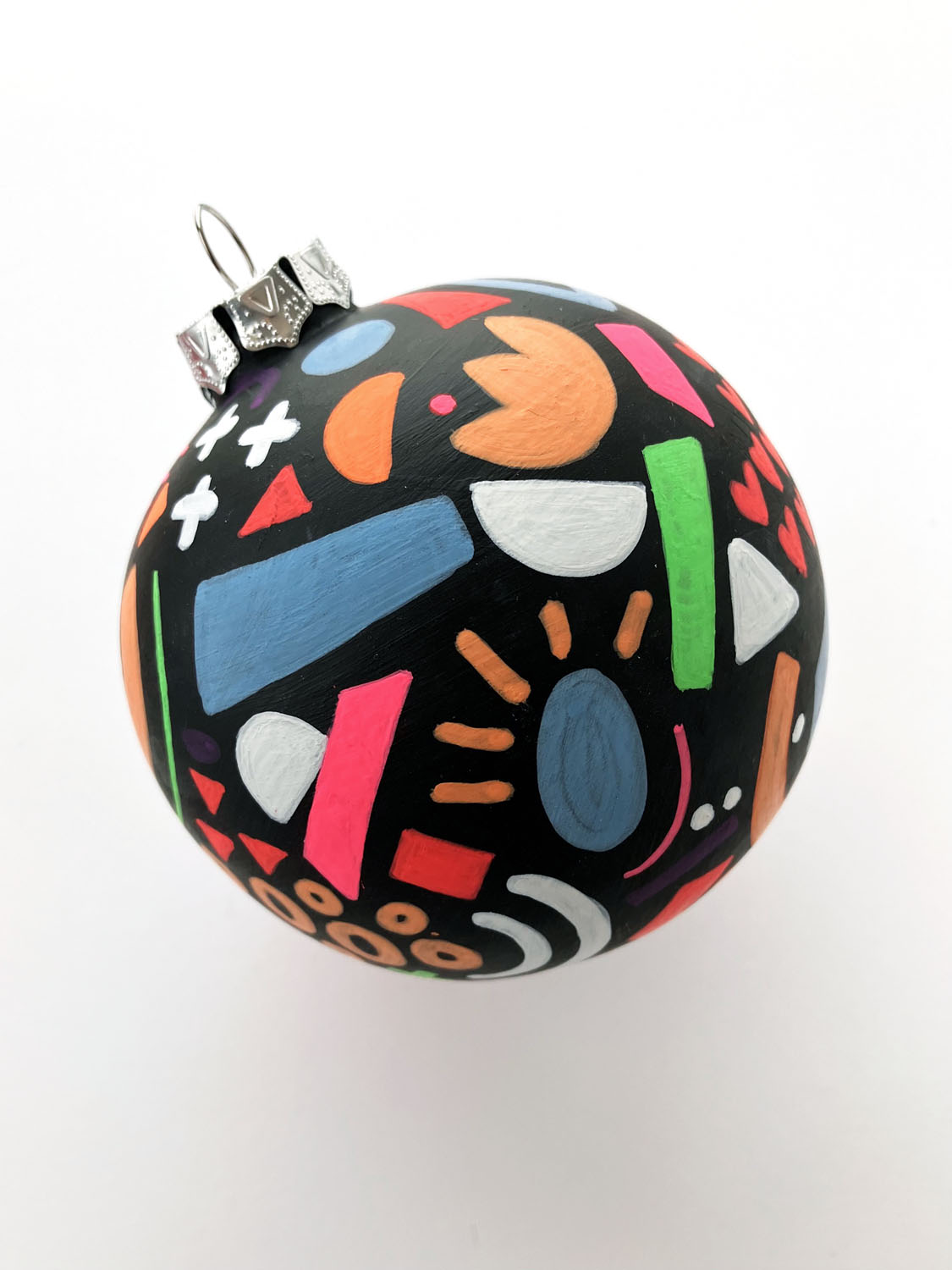 Hand Painted Ceramic Ornament #4 -Express Your Creativity, Black Round Ornament