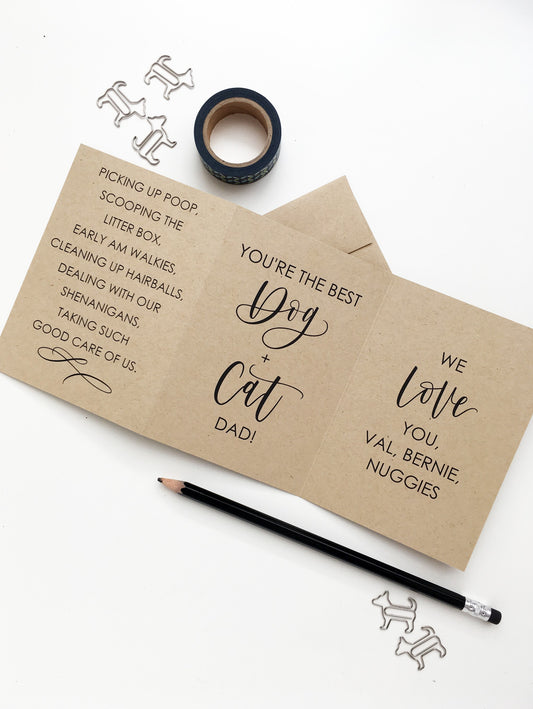 Personalized Best Dog & Cat Dad Card, Customize With Your Pet's Names