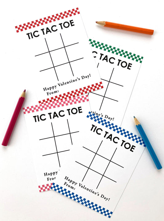 Tic Tac Toe Classroom Valentine Card, Checkered Design - Includes 8 Colors, Digital Download, PDF Only