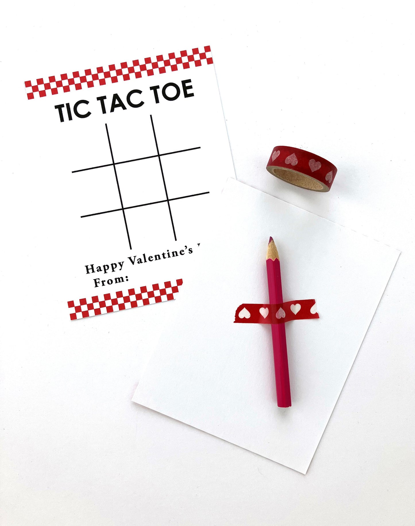 Tic Tac Toe Classroom Valentine Card, Checkered Design - Includes 8 Colors, Digital Download, PDF Only