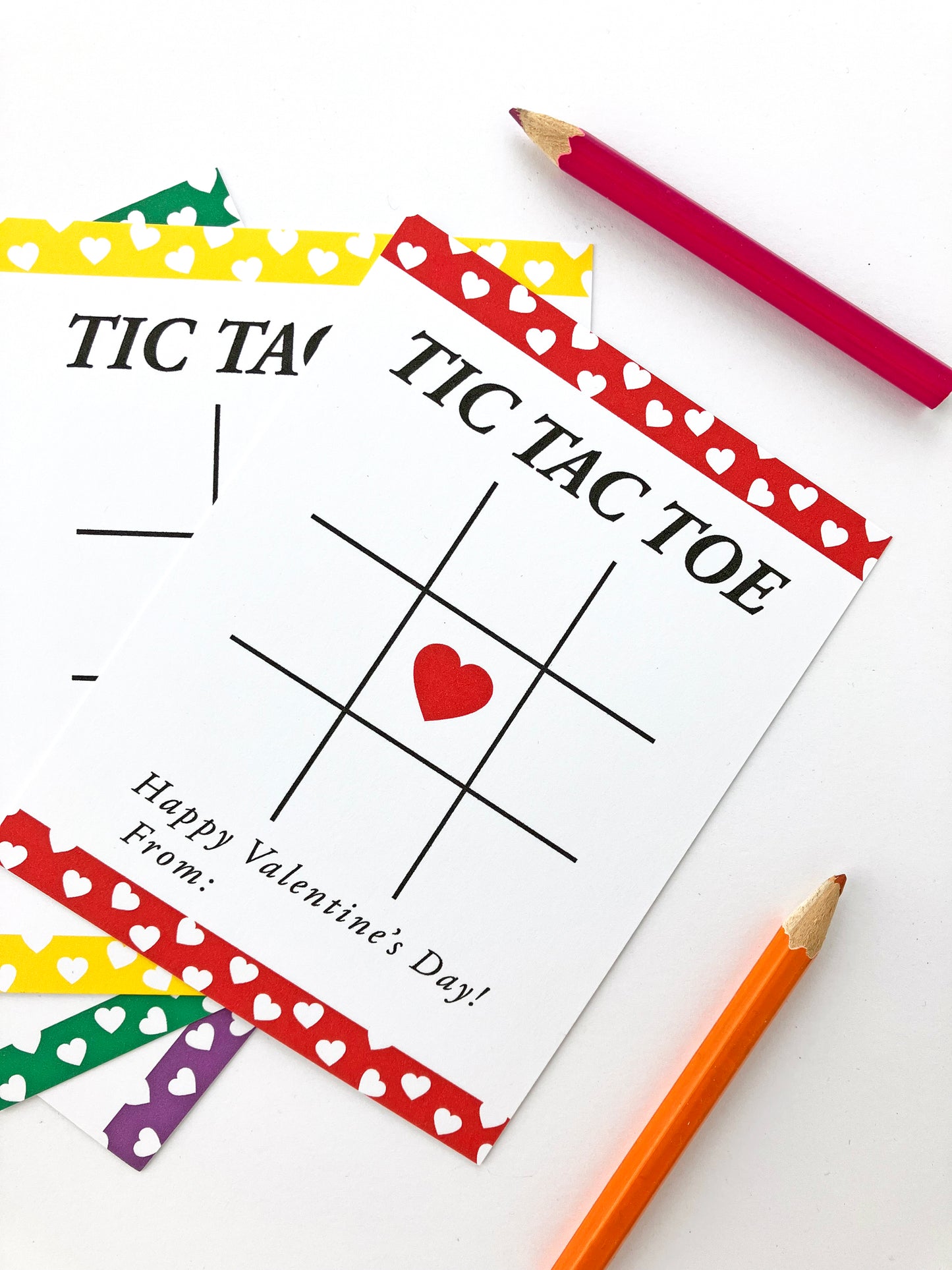 Tic Tac Toe Classroom Valentine Card, Heart Design - Includes 8 Colors, Digital Download, PDF Only