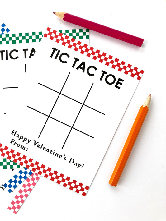 Tic Tac Toe Classroom Valentine Card, Checkered Design - Includes 8 Colors, Digital Download, PDF Only
