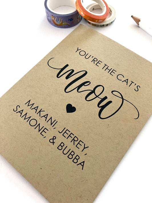 You're The Cat's Meow Card, Personalize With Your Cat Names, Card From Cat