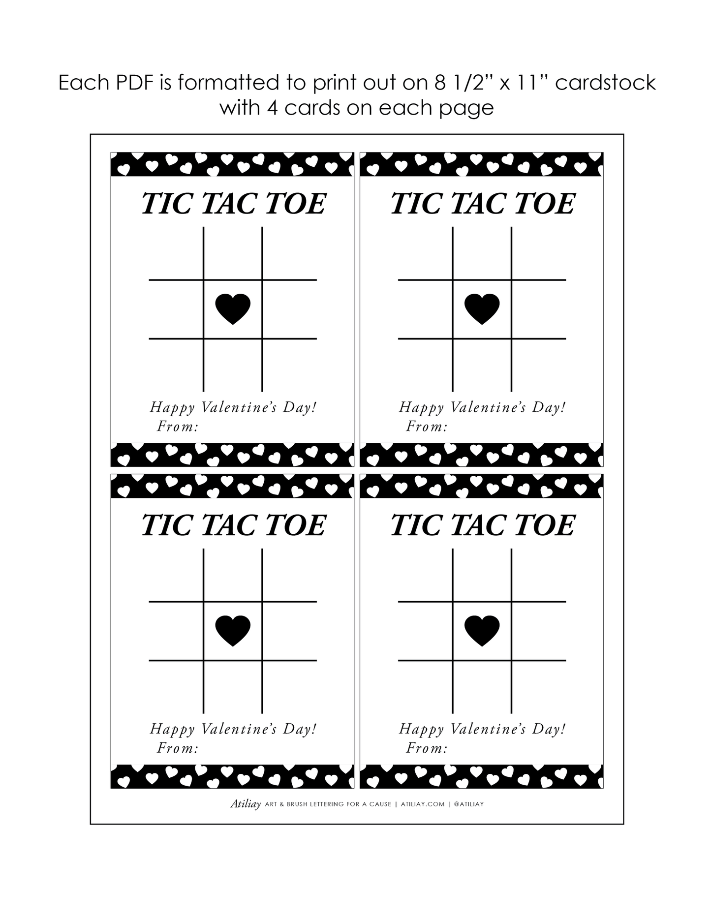 Tic Tac Toe Classroom Valentine Card, Heart Design - Includes 8 Colors, Digital Download, PDF Only