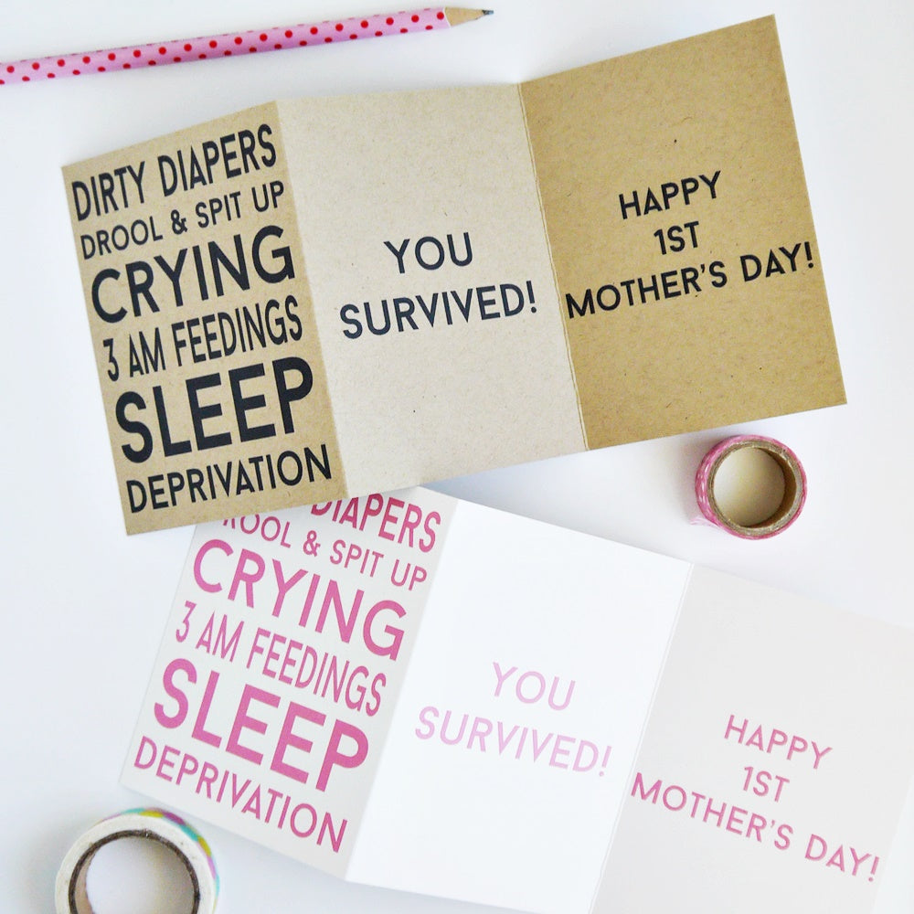 Dirty Diapers Surviving 1st Mother's Day Card - Tri-Fold