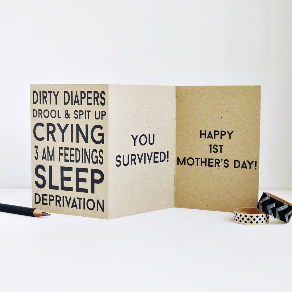 Dirty Diapers Surviving 1st Mother's Day Card - Tri-Fold