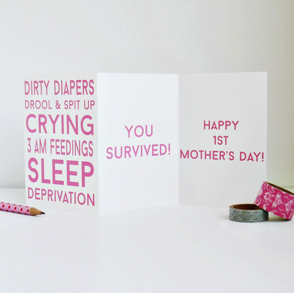 Dirty Diapers Surviving 1st Mother's Day Card - Tri-Fold
