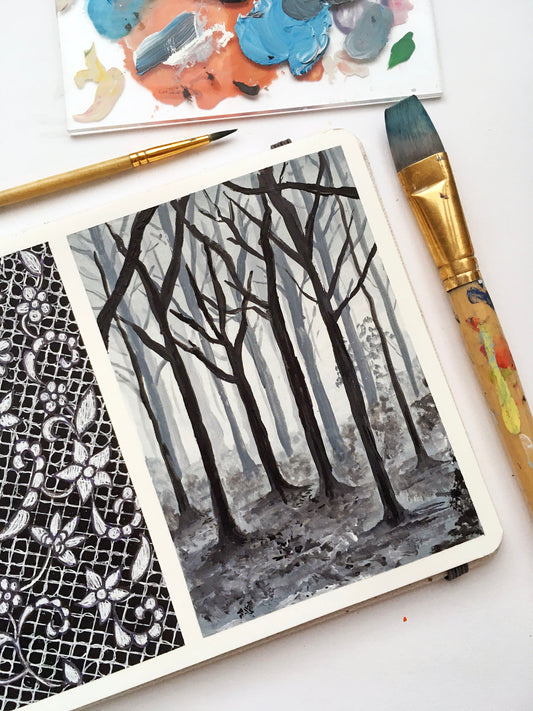 How To Paint A Spooky Forest Using Gouache | Sketchbook Page Idea