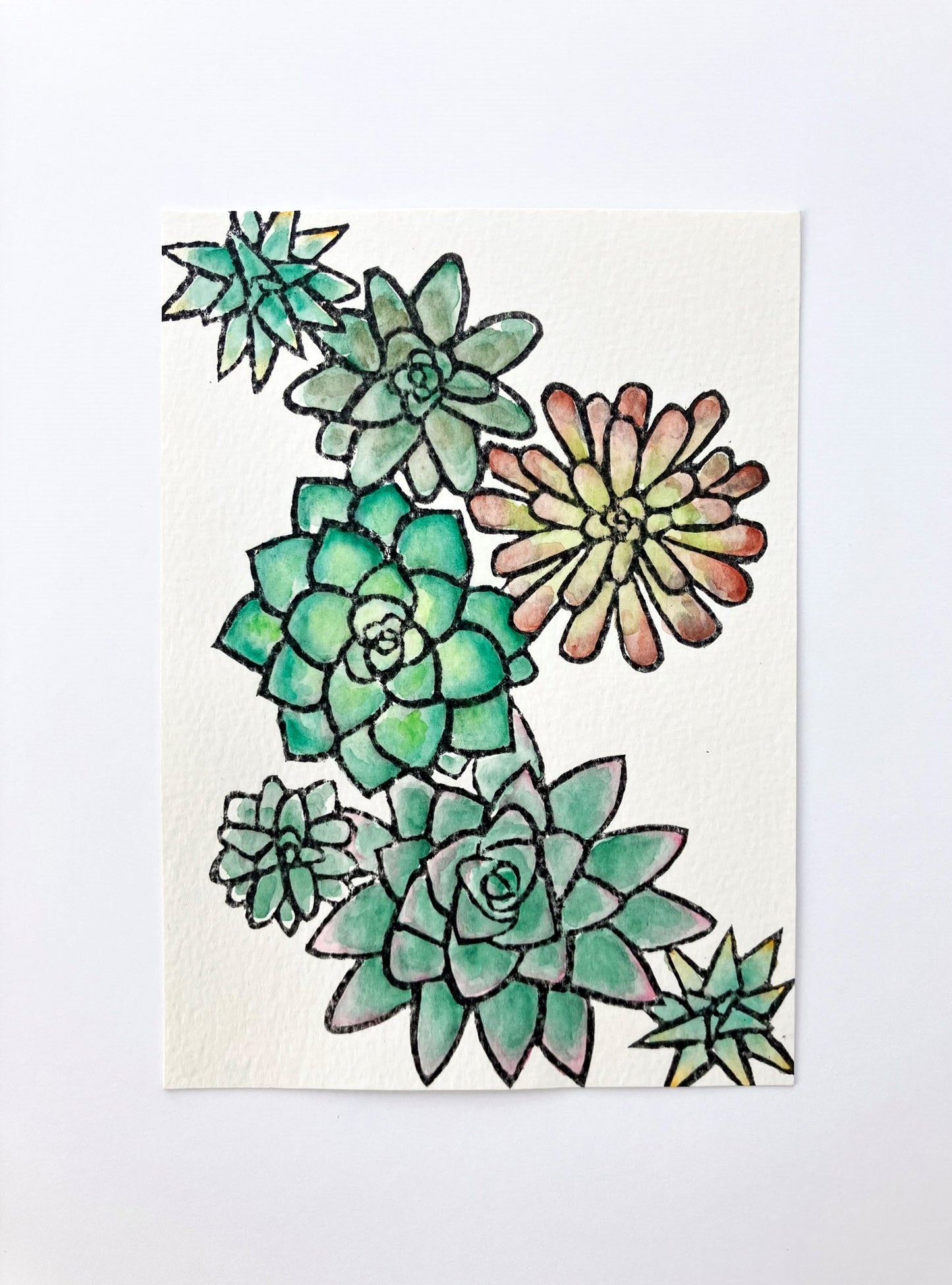 MOVING SALE - 5x7 Succulents Watercolor & Block Print - ONLY 1