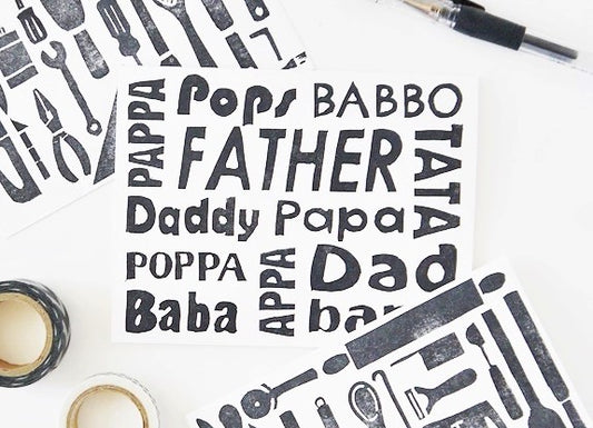 MOVING SALE Block Printed Ways To Say Dad Card