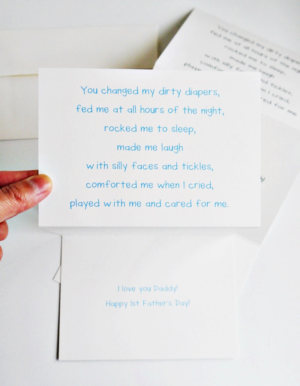 MOVING SALE Baby's POV 1st Father's Day Card - Blue Tri-Fold A1 Card ONLY 1