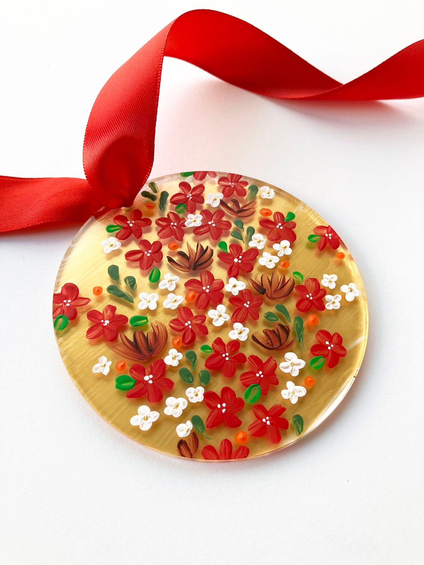 Hand Painted Floral Acrylic Ornament