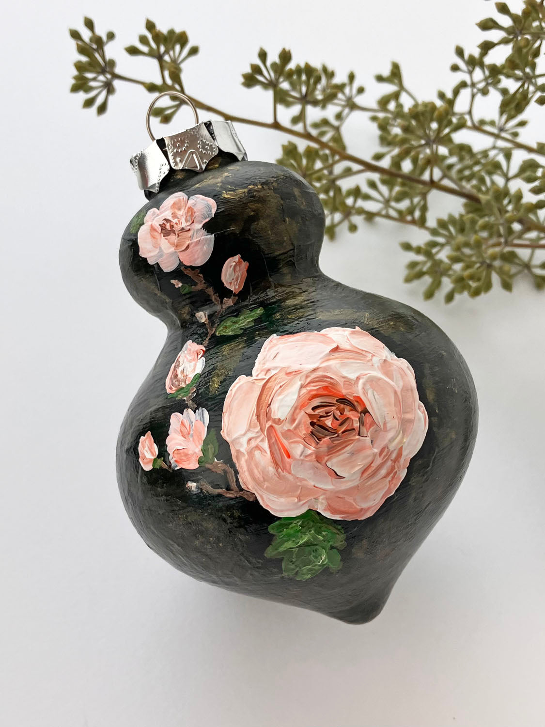 Hand Painted Ceramic Ornament #5 - Roses, Finial Ornament