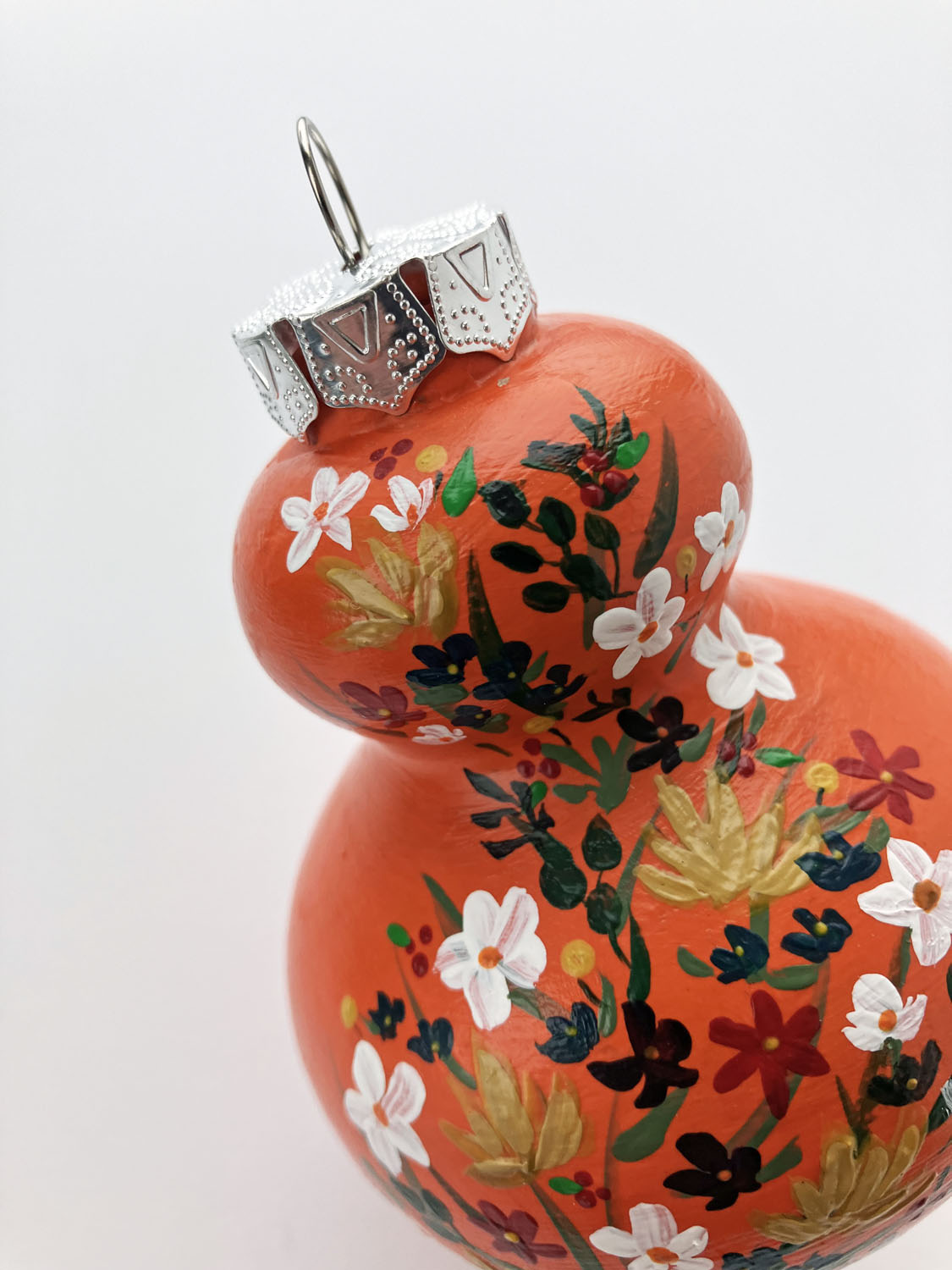 Hand Painted Ceramic Ornament #8 - Wildflowers, Orange Finial Ornament