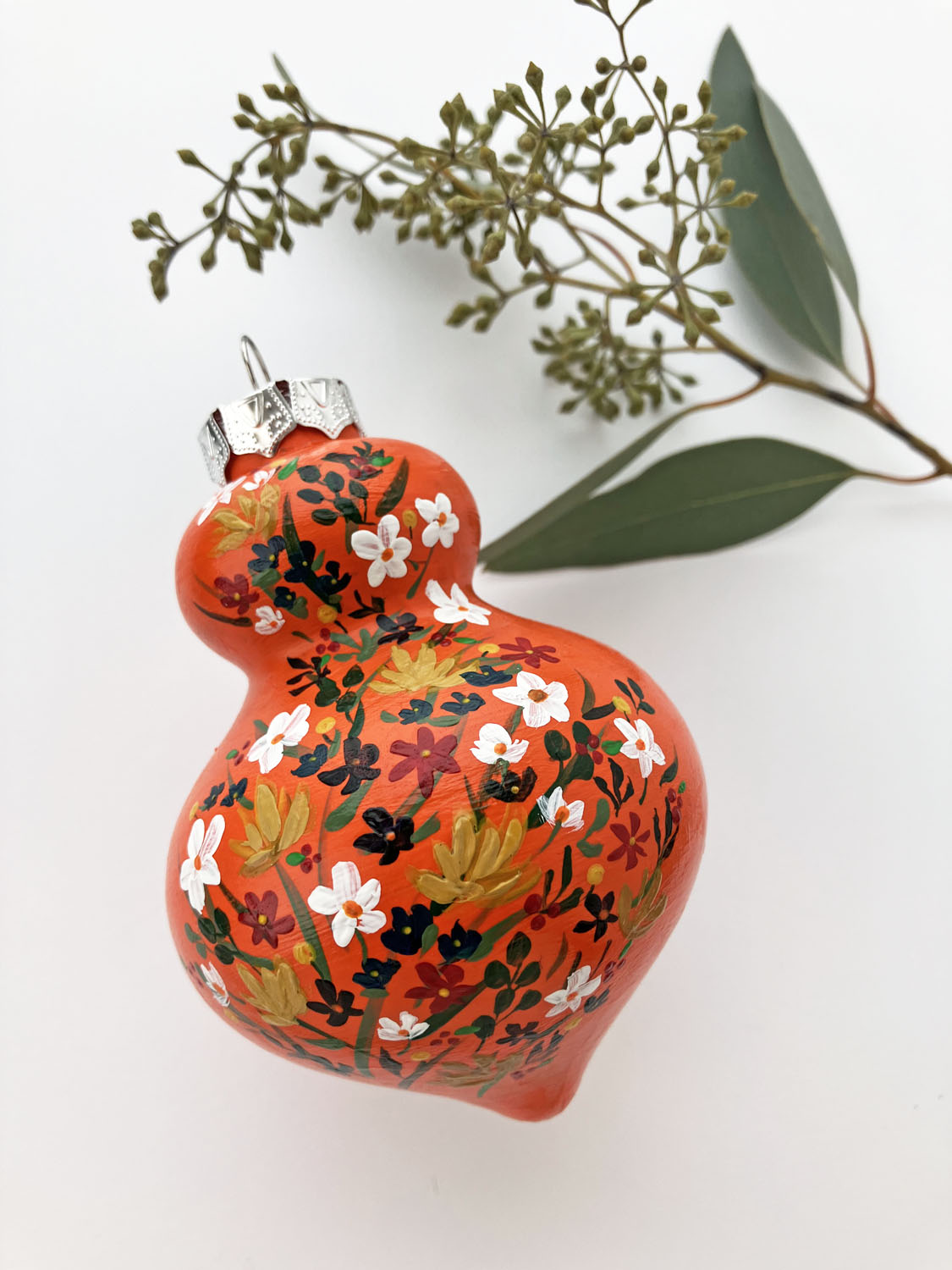 Hand Painted Ceramic Ornament #8 - Wildflowers, Orange Finial Ornament