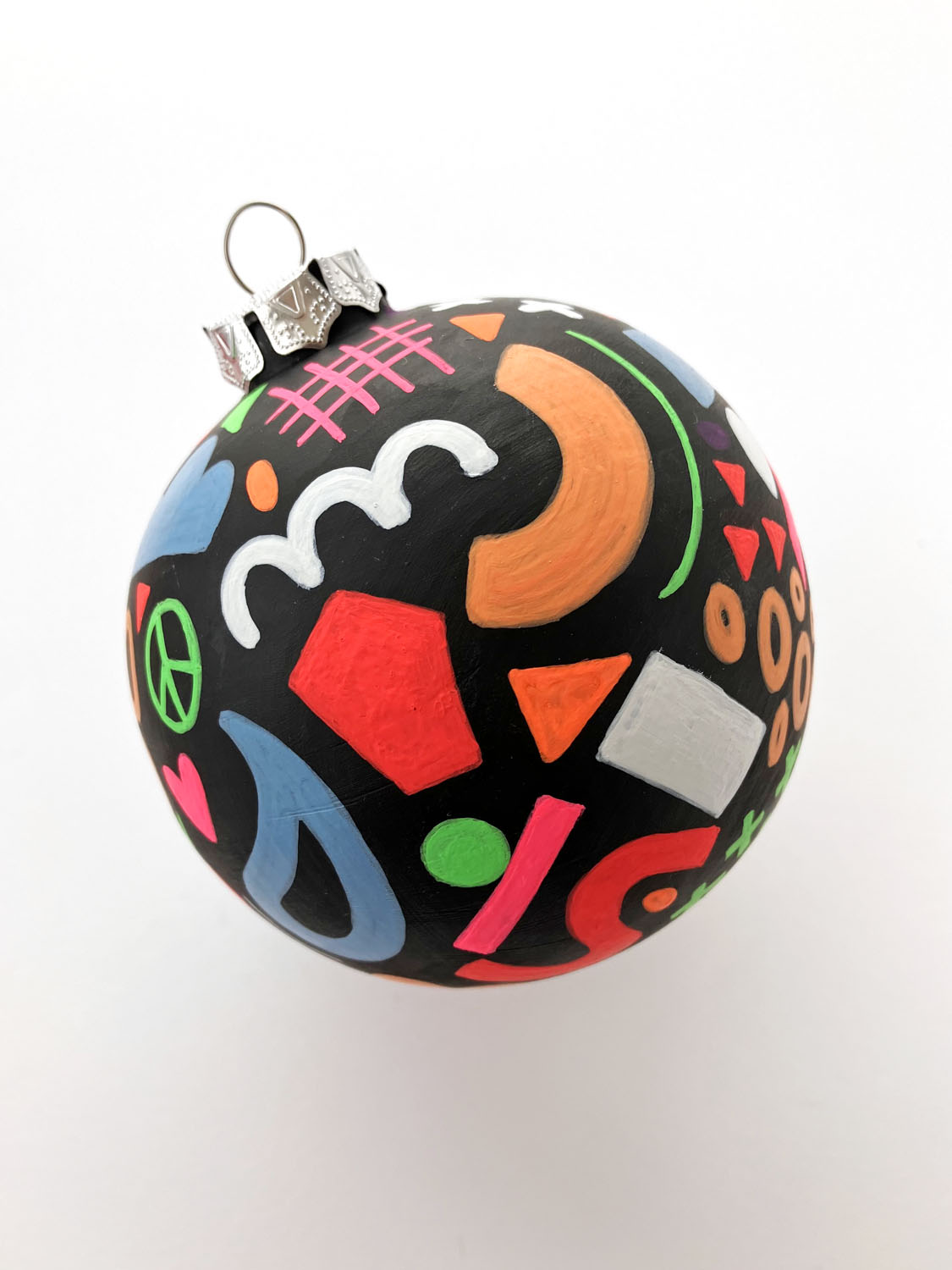 Hand Painted Ceramic Ornament #4 -Express Your Creativity, Black Round Ornament