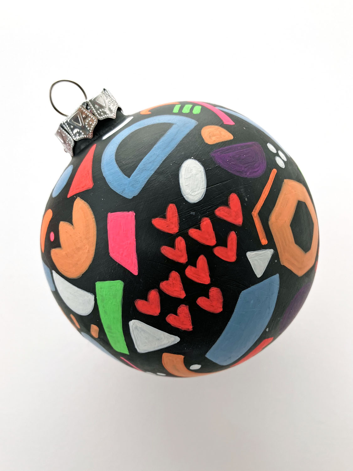 Hand Painted Ceramic Ornament #4 -Express Your Creativity, Black Round Ornament