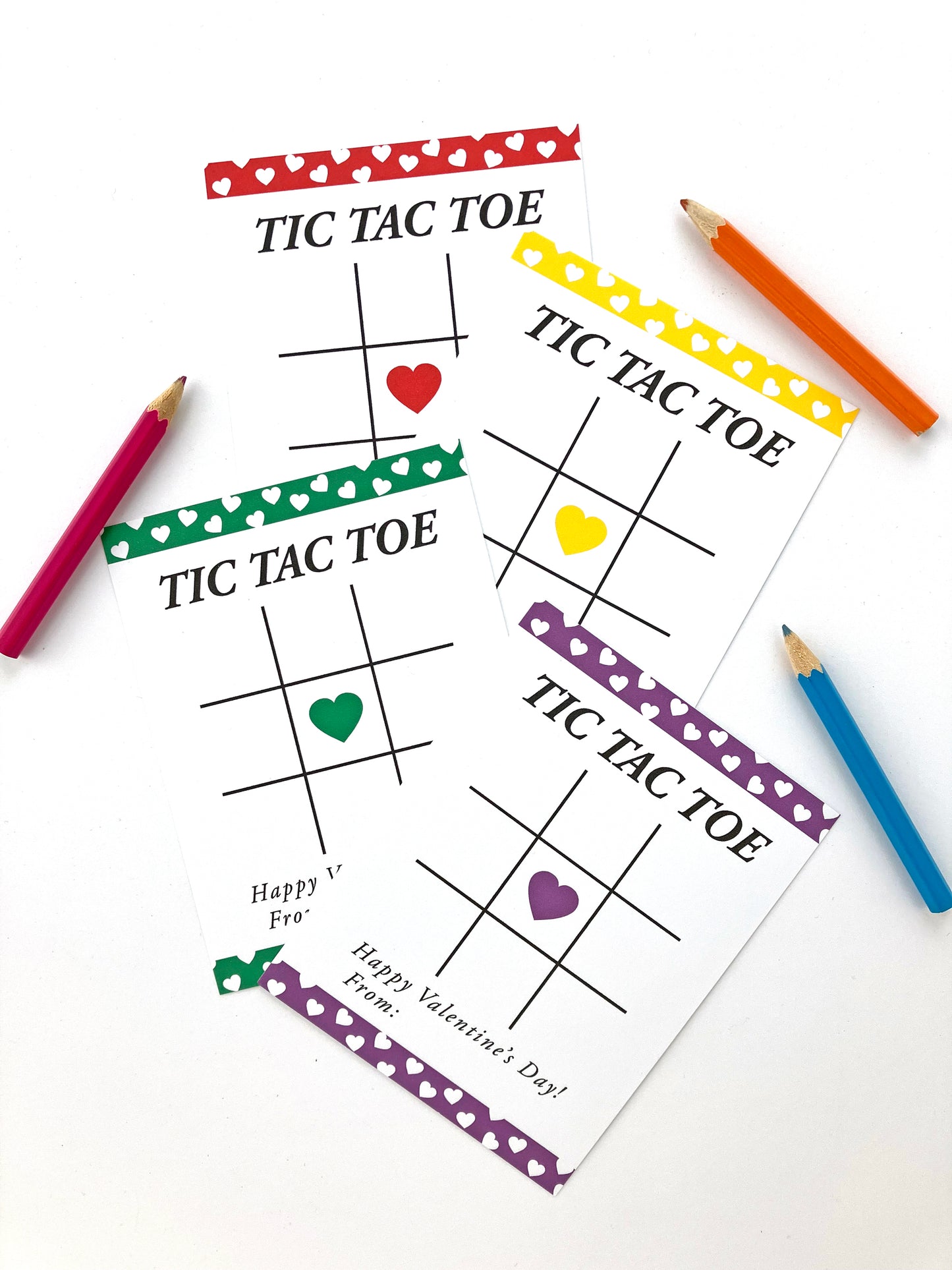 Tic Tac Toe Classroom Valentine Card, Heart Design - Includes 8 Colors, Digital Download, PDF Only
