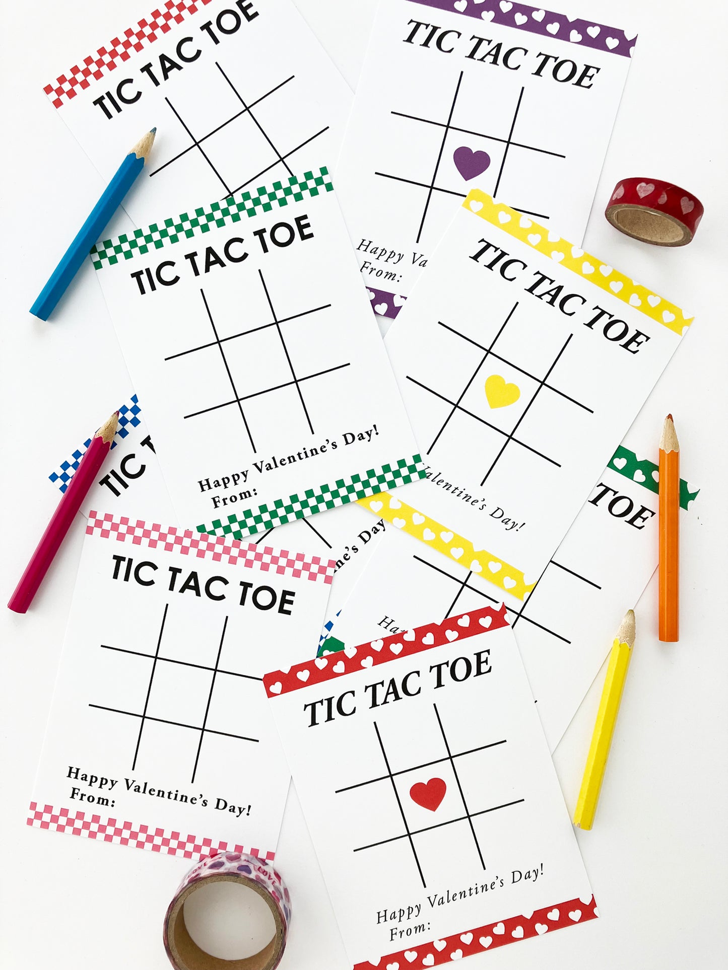 Tic Tac Toe Classroom Valentine Card, Checkered Design - Includes 8 Colors, Digital Download, PDF Only