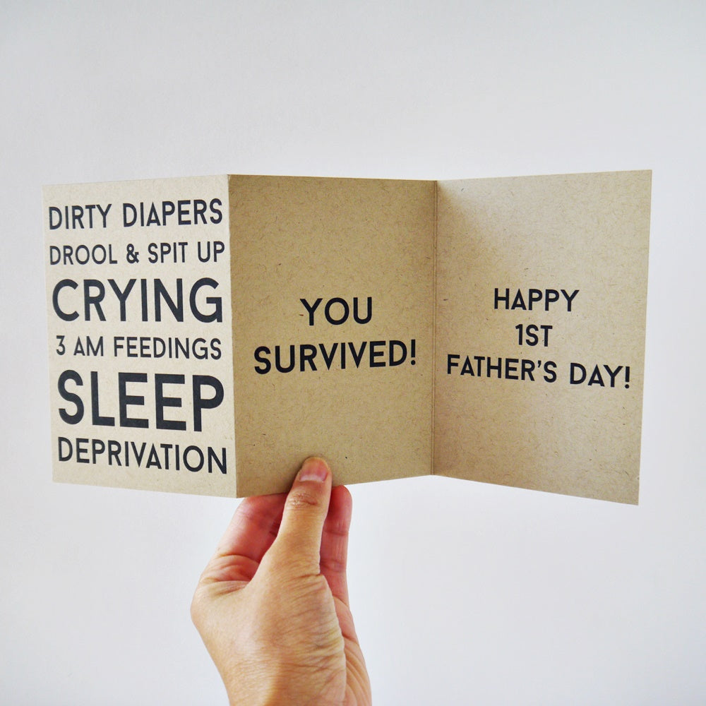Dirty Diapers Surviving 1st Father's Day Card - Tri-Fold