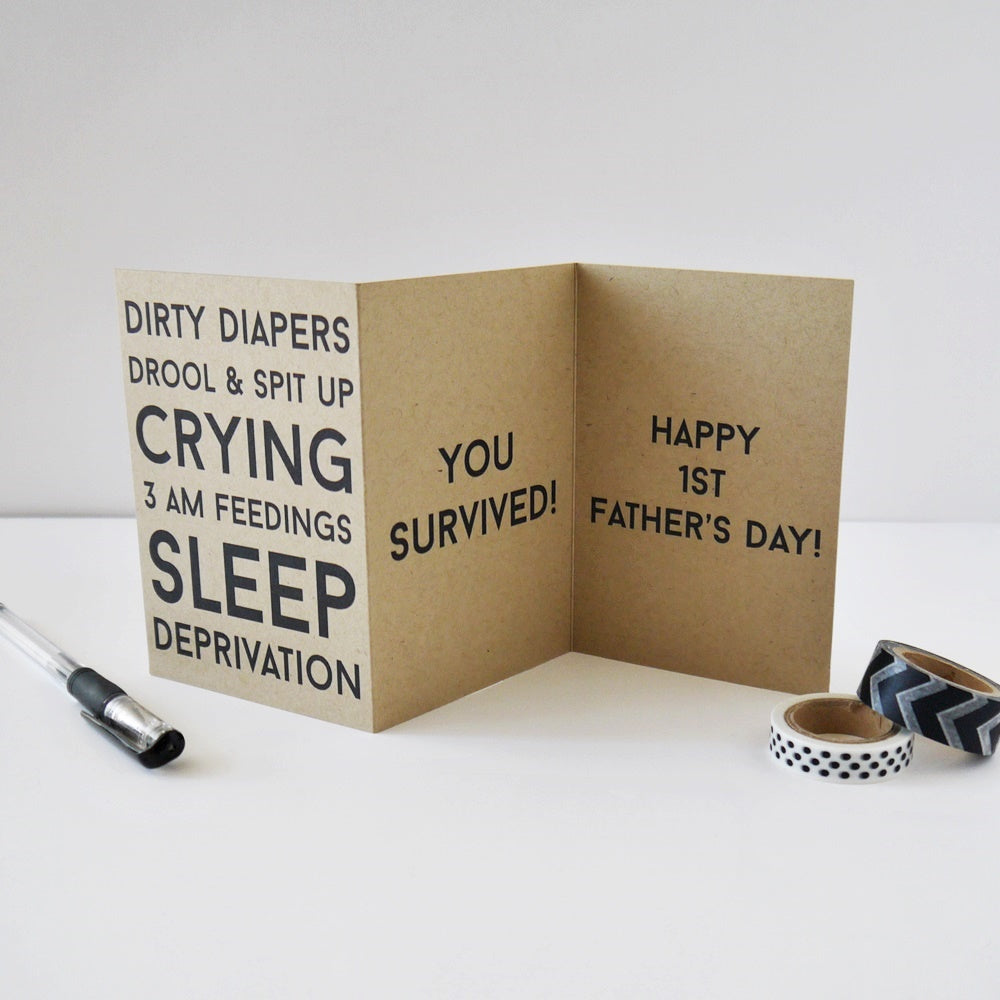 Dirty Diapers Surviving 1st Father's Day Card - Tri-Fold